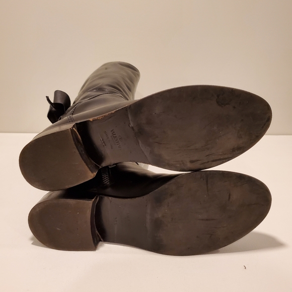 Valentino Ascot Ribbon Lace-Up Boots Black Leather Size 38 1/2 Knee High - Picture 5 of 10